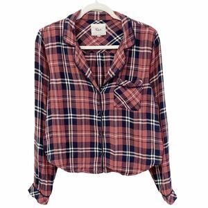 Rails Kellen Pajama Top Dark Rose Plaid Size Medium